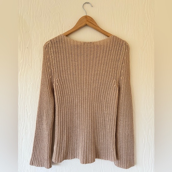 Banana Republic Cream Knit Crochet Woven Long Bell Sleeve Sweater Jumper Top - Picture 7 of 8